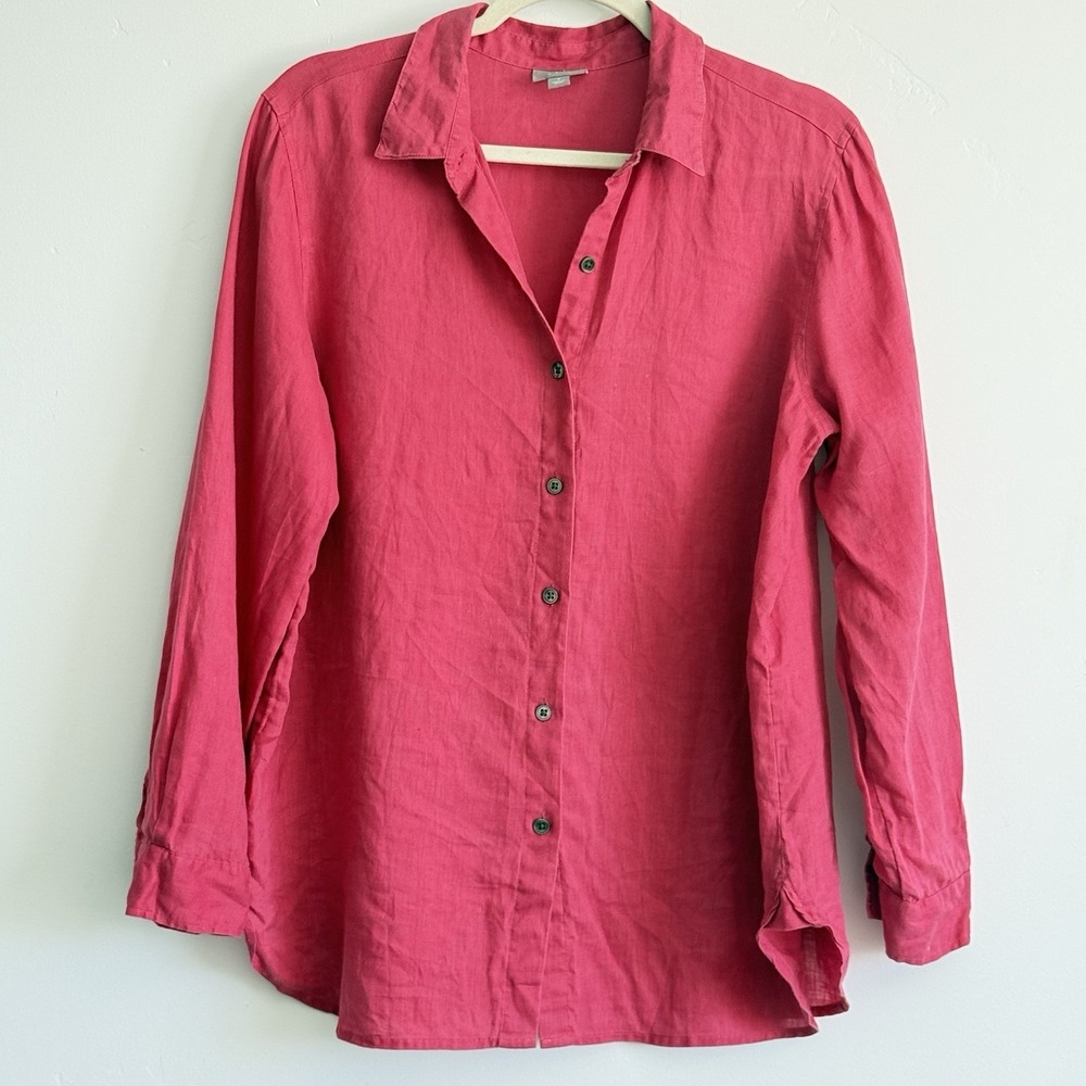 JJill 100% Linen Shirt Woman S Feminine Coastal Beach Euro Summer‎ Vacay Pink